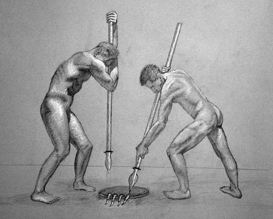 Creative Figure Drawing of 2 Men Battling Sewer Monster